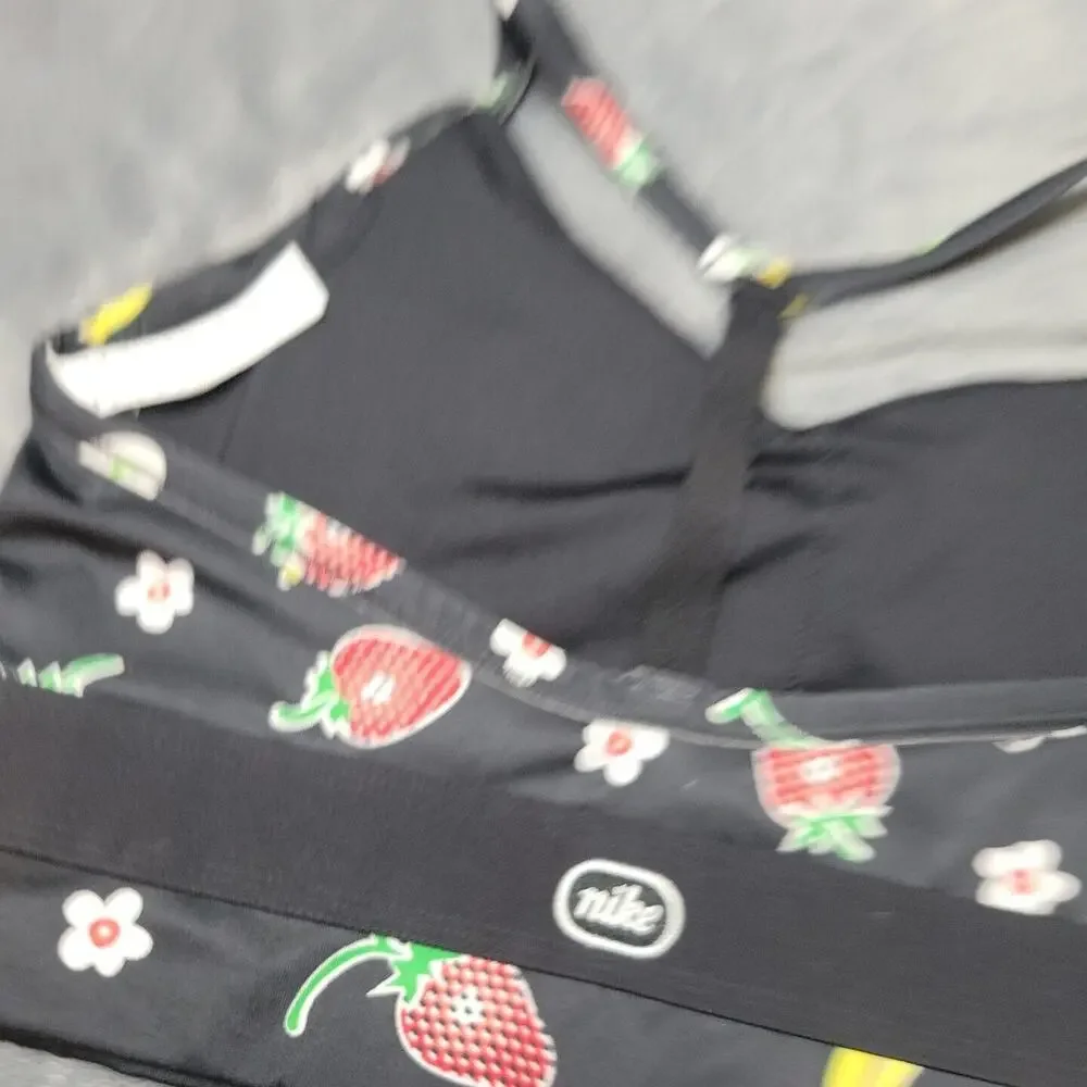 Nike Sports Bra Womens Large‎ Black Banana Strawberry Racerback Pullover Padded